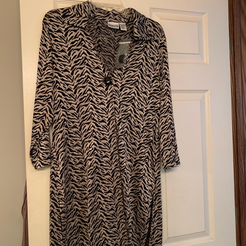 Chico's Black and tan  Zebra Print Long Sleeve lightweight shift